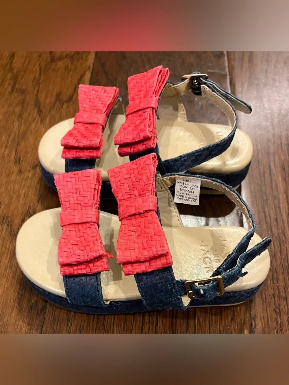 Janie and Jack Girls' Red Bow Navy Blue Sandals Size 7 NEW